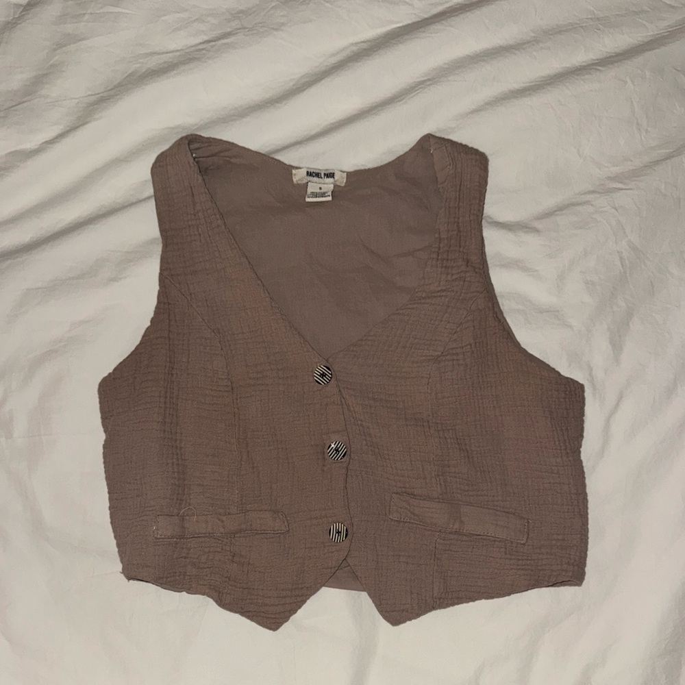 Brown Textured Button-Up Vest
